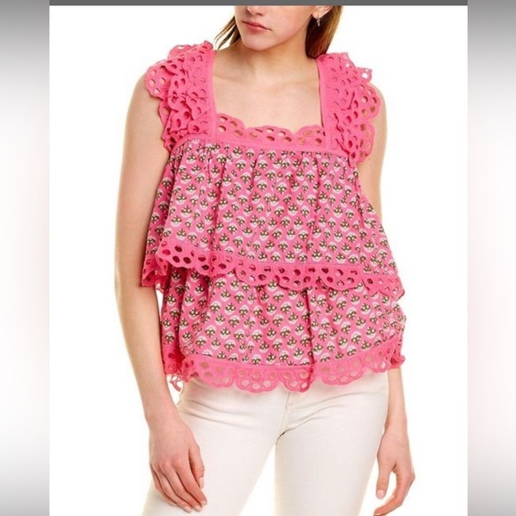 Anthropologie Jennifer and Grace Eyelet Top L - Picture 1 of 5